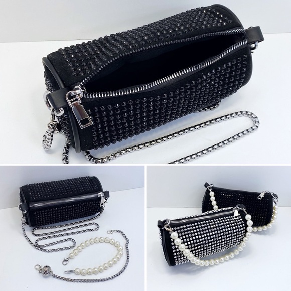 Rhinestones Decorated Round Cylinder Shape Bag - Picture 3 of 3